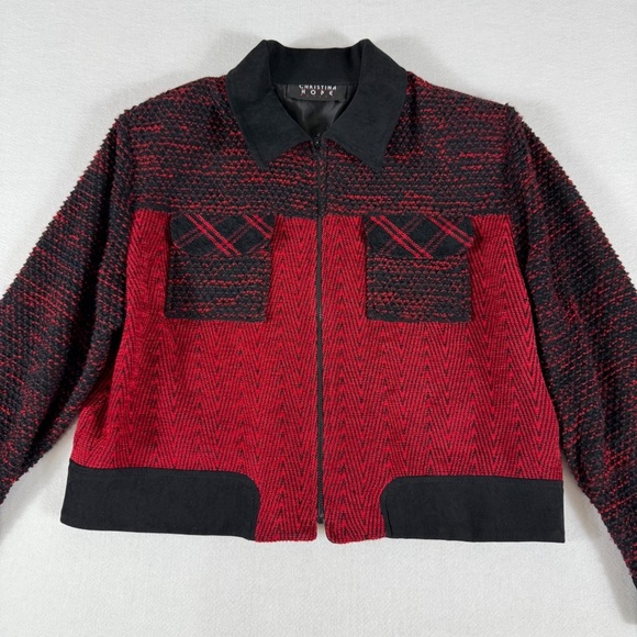 Christina Hope Petite Red Black Woven Zip-Up Jacket Retro Vintage Style Medium - Picture 6 of 9
